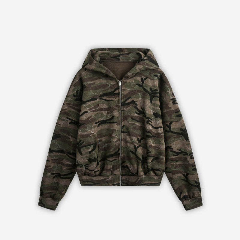Camouflage hoodie on a light gray background