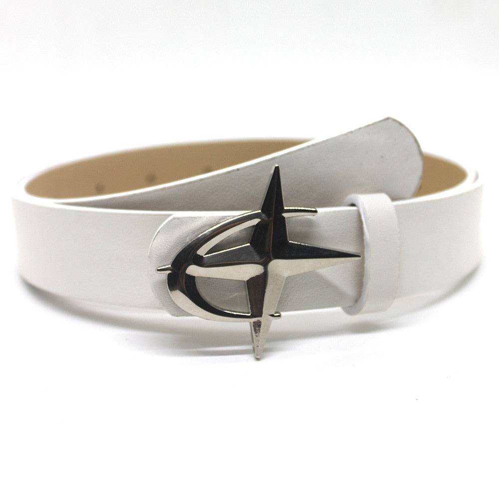 Black North Star belt by 2KWRLD with a 105cm length, featuring a sleek design and star-shaped buckle.