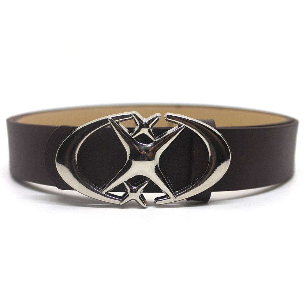 Black X Star belt by 2KWRLD with 105cm length, featuring a star design and adjustable strap for stylish wear.