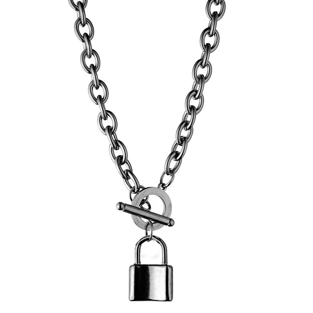Black Lockdown Chain by 2KWRLD, durable steel chain with secure locking mechanism, designed for heavy-duty use and security.