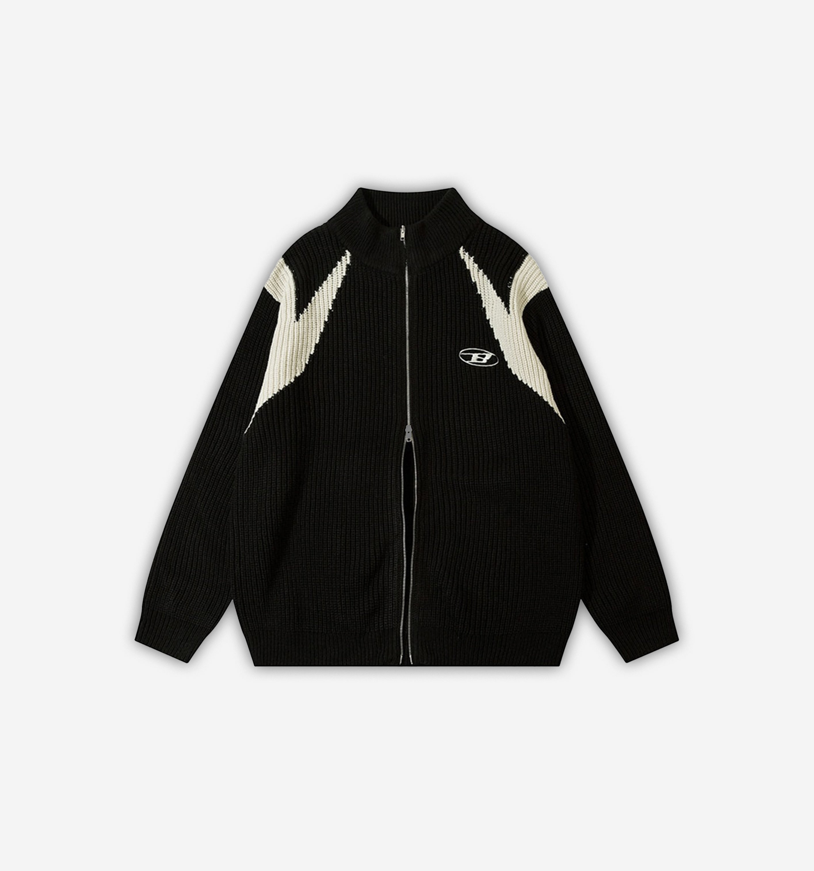 Black 2KWRLD cardigan jacket with a cozy knit texture, front button closure, and a relaxed fit for casual style.