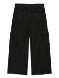 Black loose cargo pants by 2KWRLD featuring a relaxed fit and multiple pockets.
