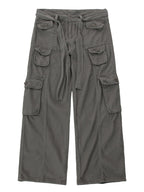 Black 2KWRLD loose cargo pants displayed, featuring relaxed fit and multiple pockets for a casual streetwear look.