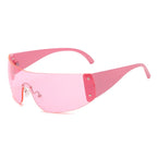 Black wrap glasses by 2KWRLD with sleek, curved frames and tinted lenses, designed for a modern, stylish look.