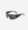 Black wrap glasses by 2KWRLD with sleek, curved design and tinted lenses for a modern, stylish look.