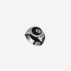 Silver 8 Ball Ring by 2KWRLD featuring a classic black and white 8 ball design on a polished band