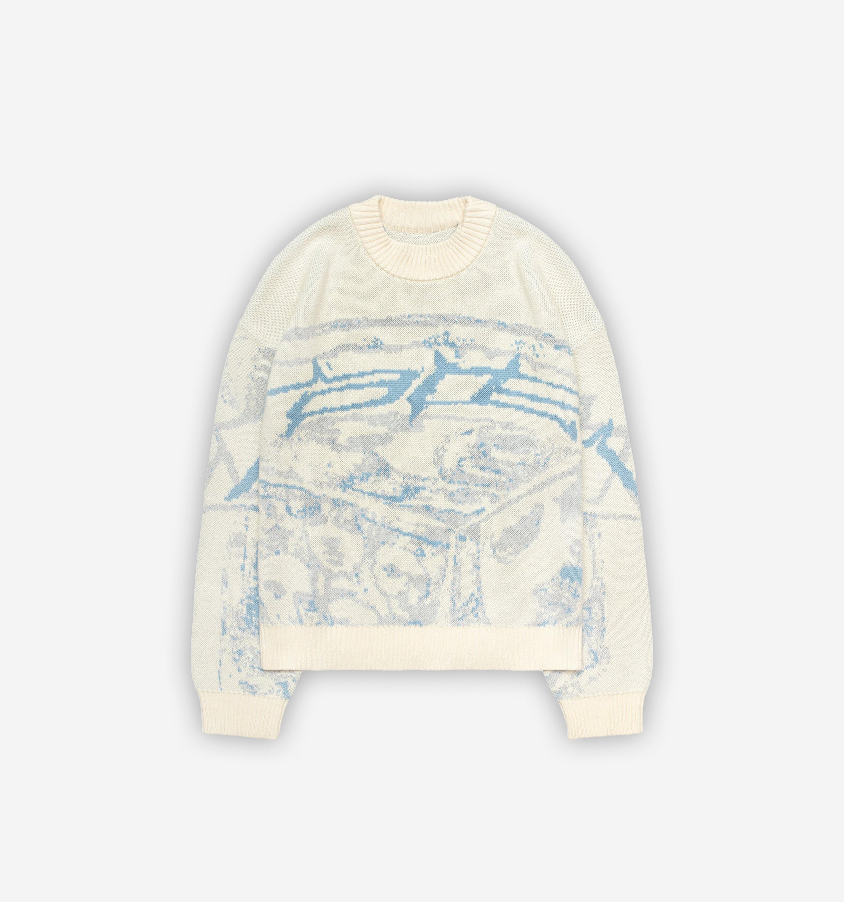 White Boem Knit sweater by 2KWRLD featuring a cozy, textured knit fabric and a relaxed fit.