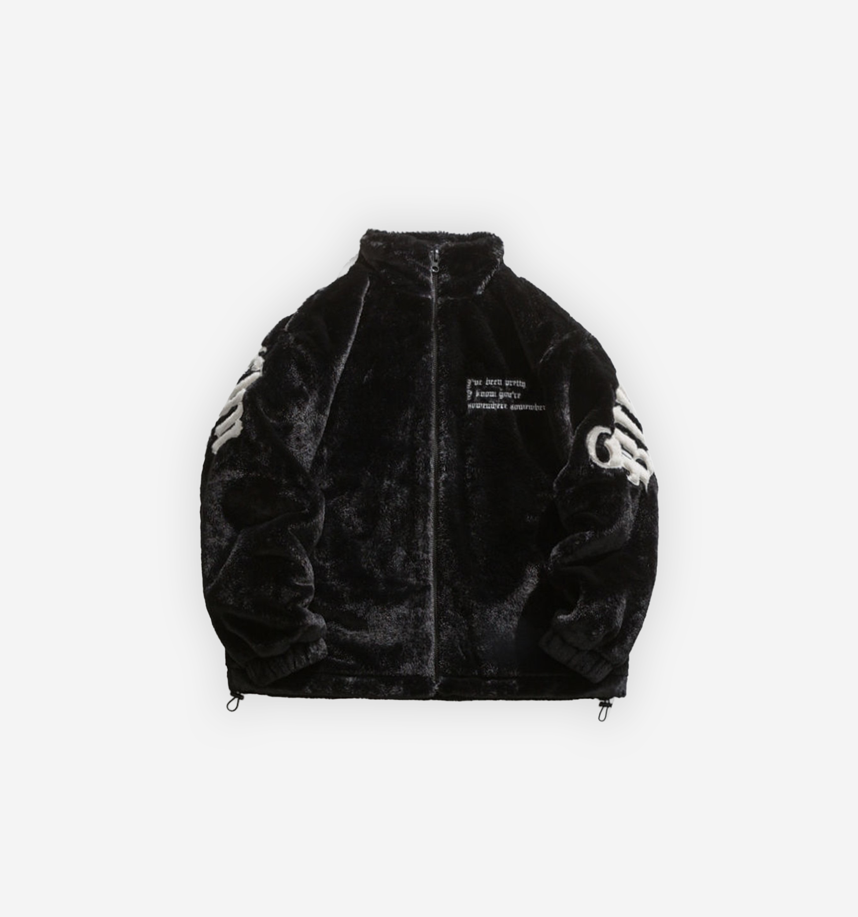 Black fleece energy jacket by 2KWRLD featuring a high collar and zip-up front, ideal for outdoor warmth and comfort.