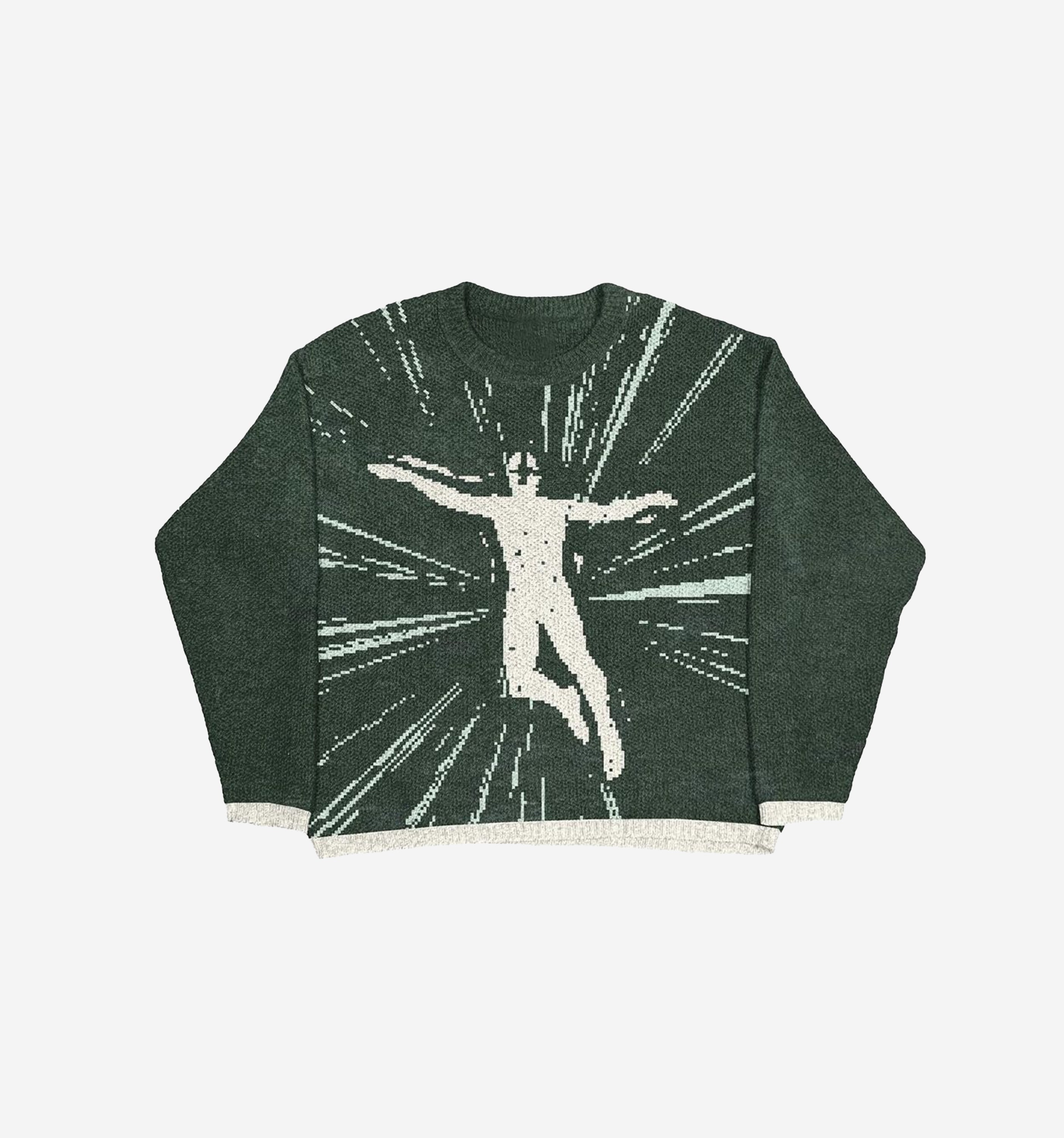 Black Implode Sweater by 2KWRLD featuring a cozy knit design and ribbed cuffs, styled on a mannequin.