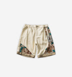 Colorful patchwork shorts from 2KWRLD featuring mixed fabric patterns and a casual fit, perfect for summer wear.