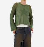 Black Thin Star Knit Longsleeve by 2KWRLD featuring a pattern of small stars on soft knit fabric.