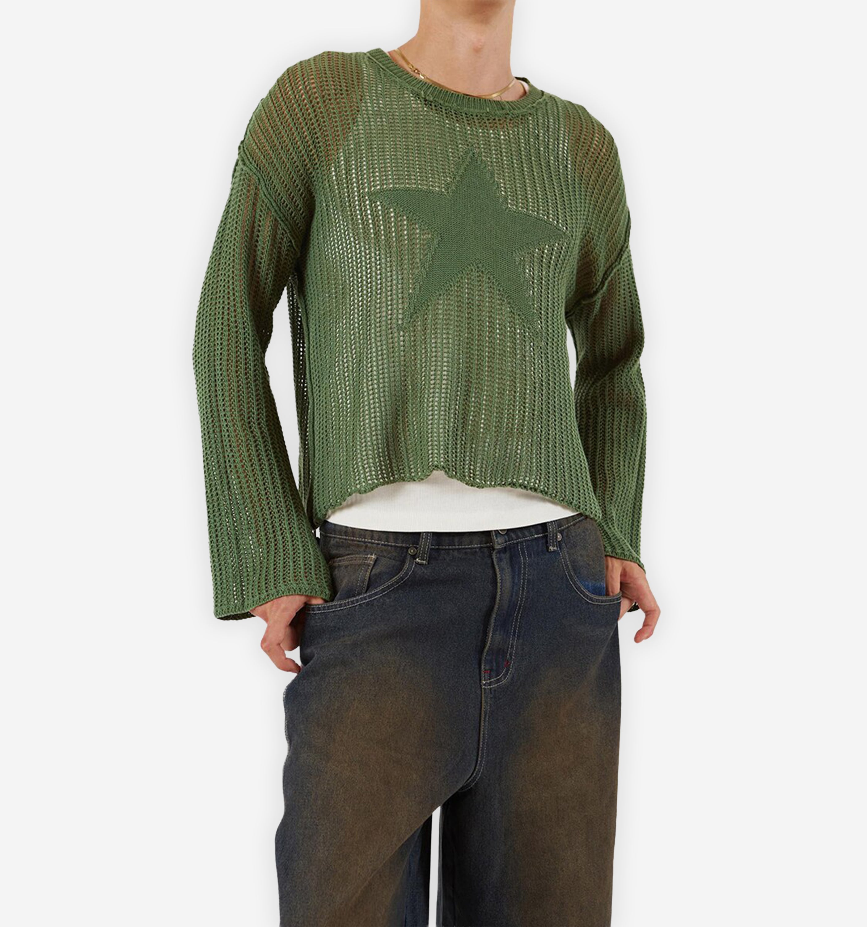 Black Thin Star Knit Longsleeve by 2KWRLD featuring a pattern of small stars on soft knit fabric.
