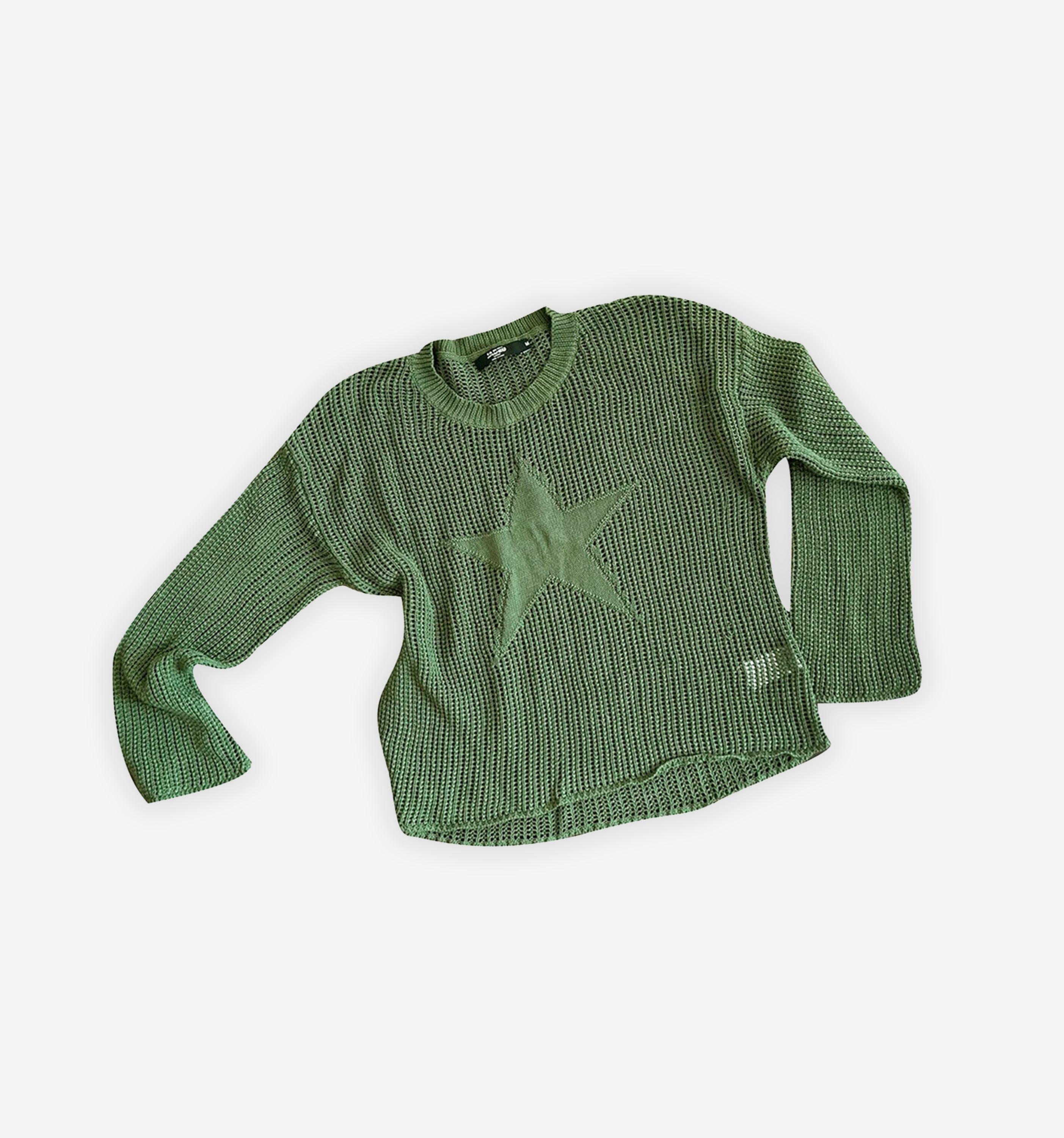 Thin star knit long-sleeve shirt by 2KWRLD featuring a lightweight fabric and star pattern in a close-up view.