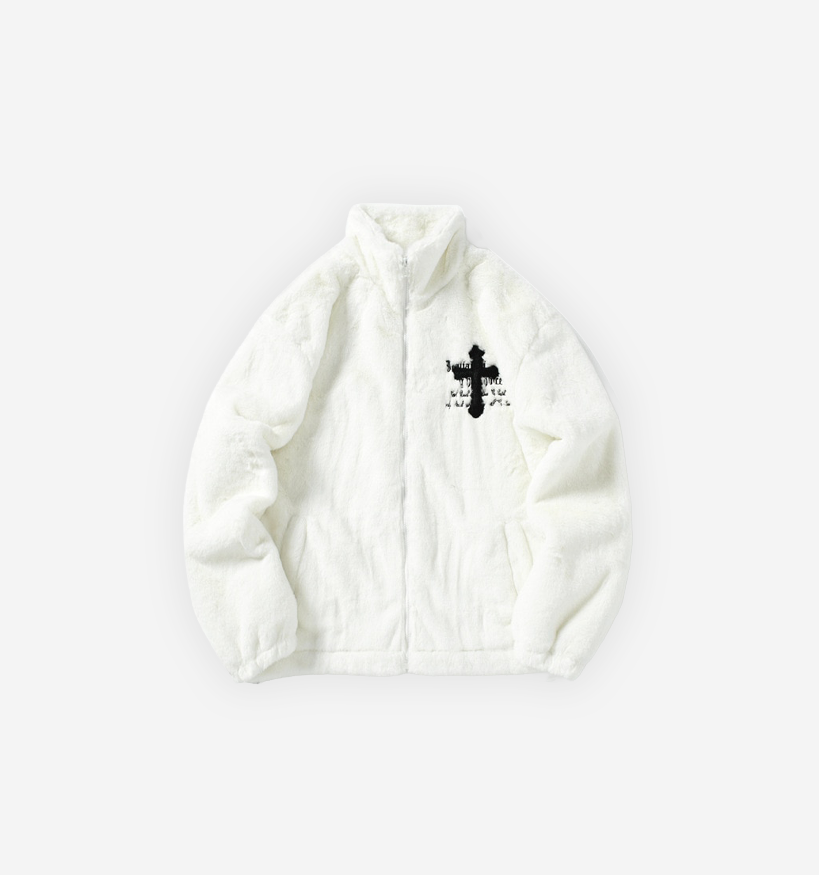 White Cross Signum fleece jacket by 2KWRLD with a zip-up front and casual fit, shown on a plain background.
