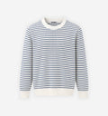 Striped waffle knit sweater by 2KWRLD featuring a cozy, textured design in neutral and contrasting colors.
