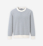 Striped waffle knit sweater by 2KWRLD featuring a cozy, textured design in neutral and contrasting colors.
