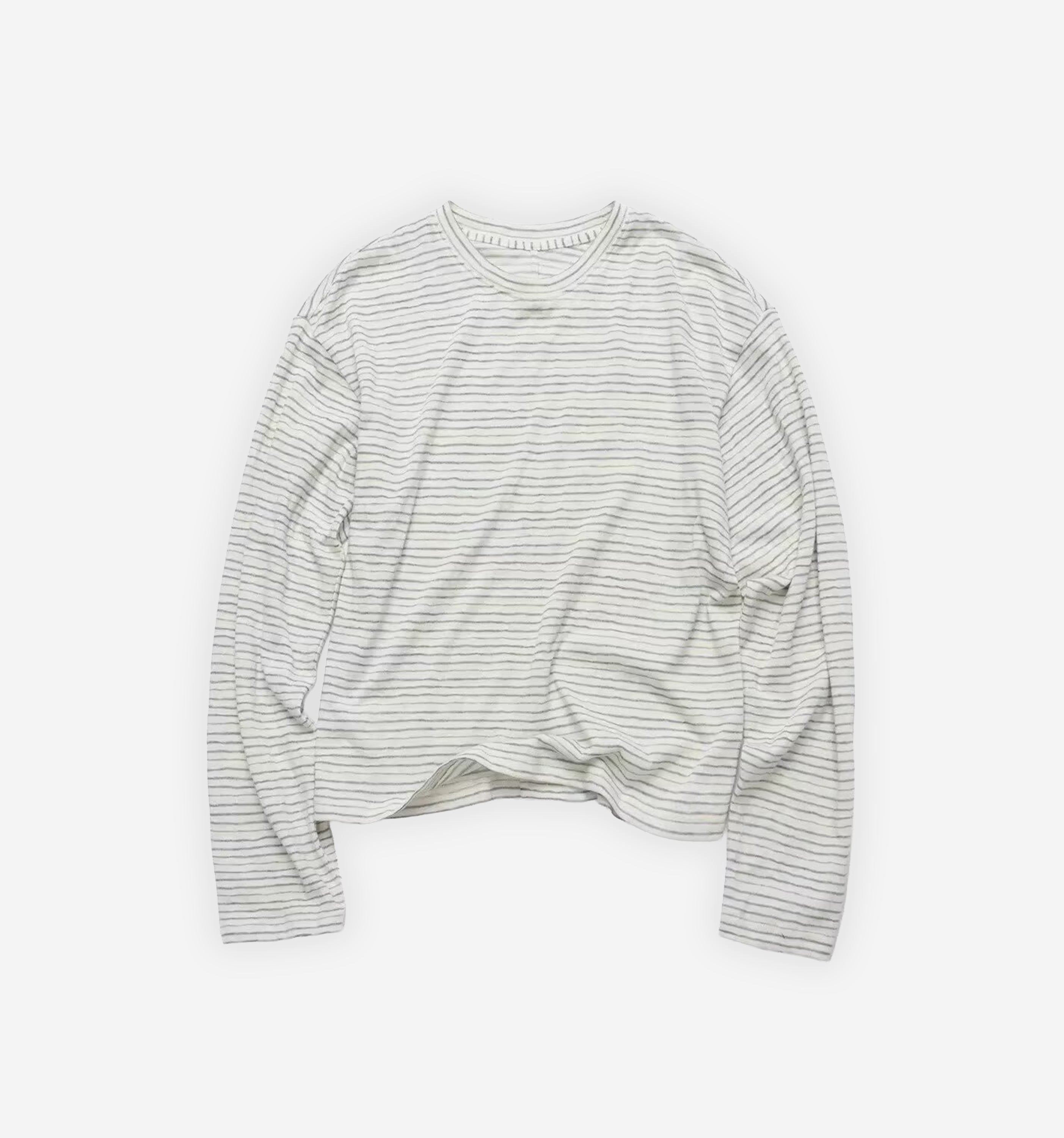 Striped long-sleeve shirt by 2KWRLD featuring horizontal black and white stripes, classic fit, and soft fabric.