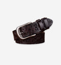 Black Sheridan belt by 2KWRLD with adjustable buckle and textured leather strap, stylish accessory for casual or formal wear.