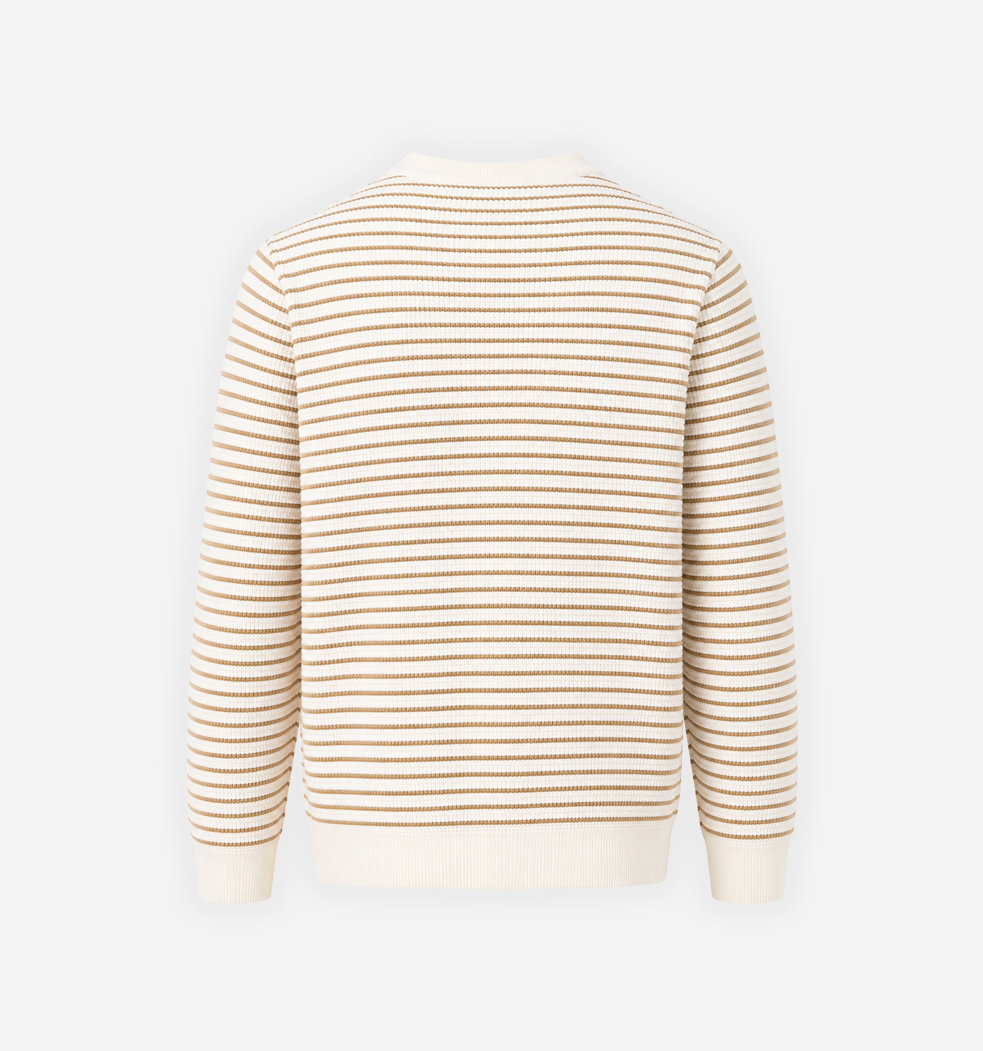 Striped waffle knit sweater by 2KWRLD featuring a cozy, textured design in alternating stripes, perfect for casual wear.
