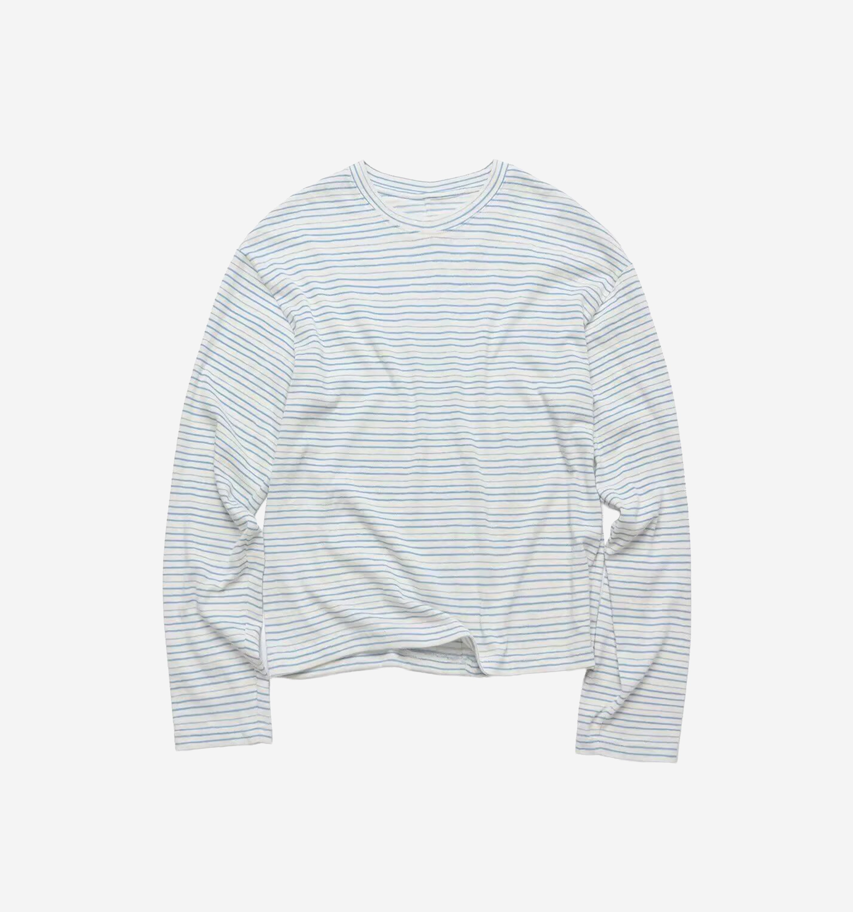 Striped long-sleeve shirt by 2KWRLD featuring vertical navy and white stripes, casual fit, and buttoned collar.