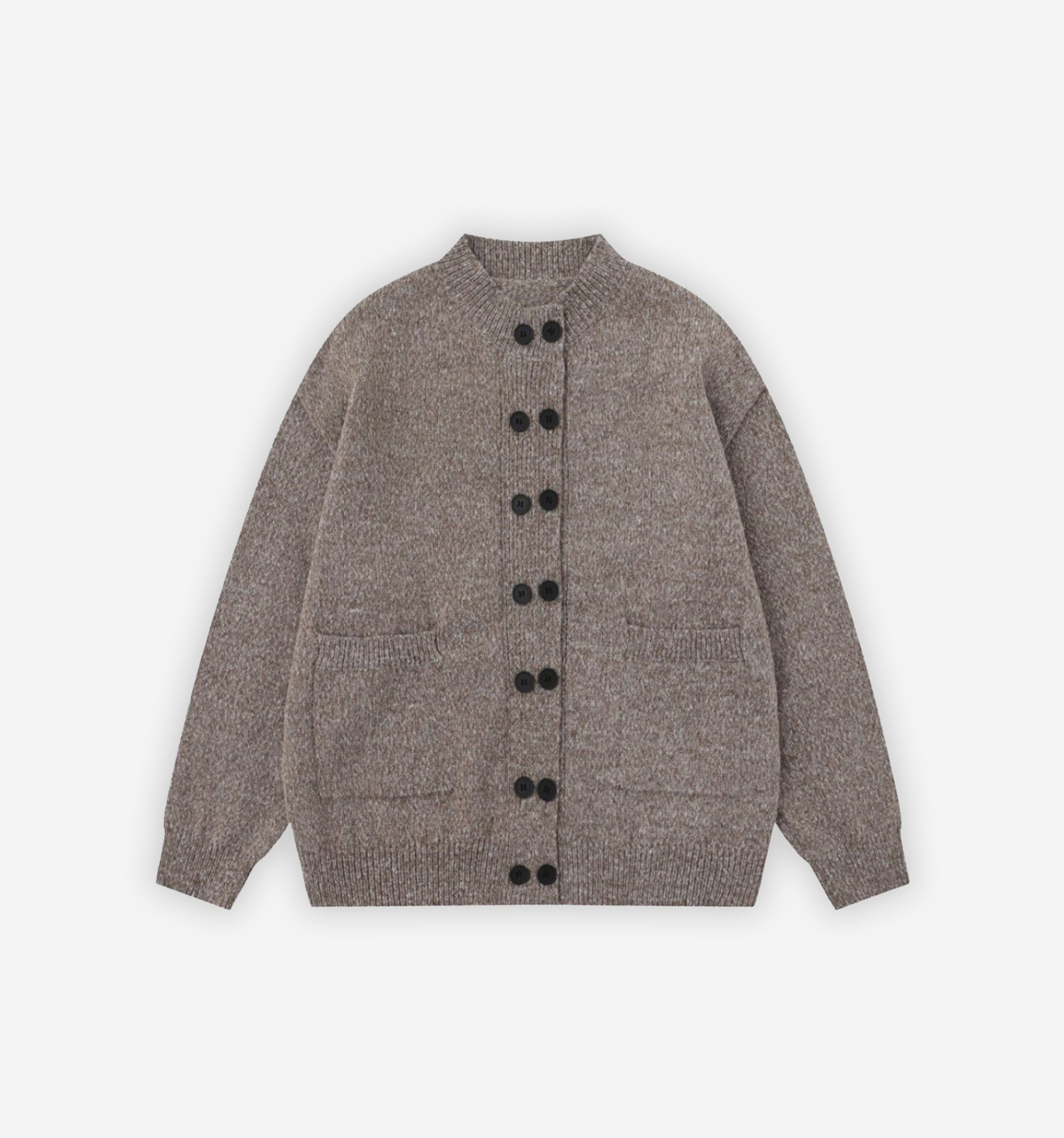 Saturn Cardigan by 2KWRLD featuring a cozy knit fabric, button-up front, and relaxed fit in a stylish, neutral color.