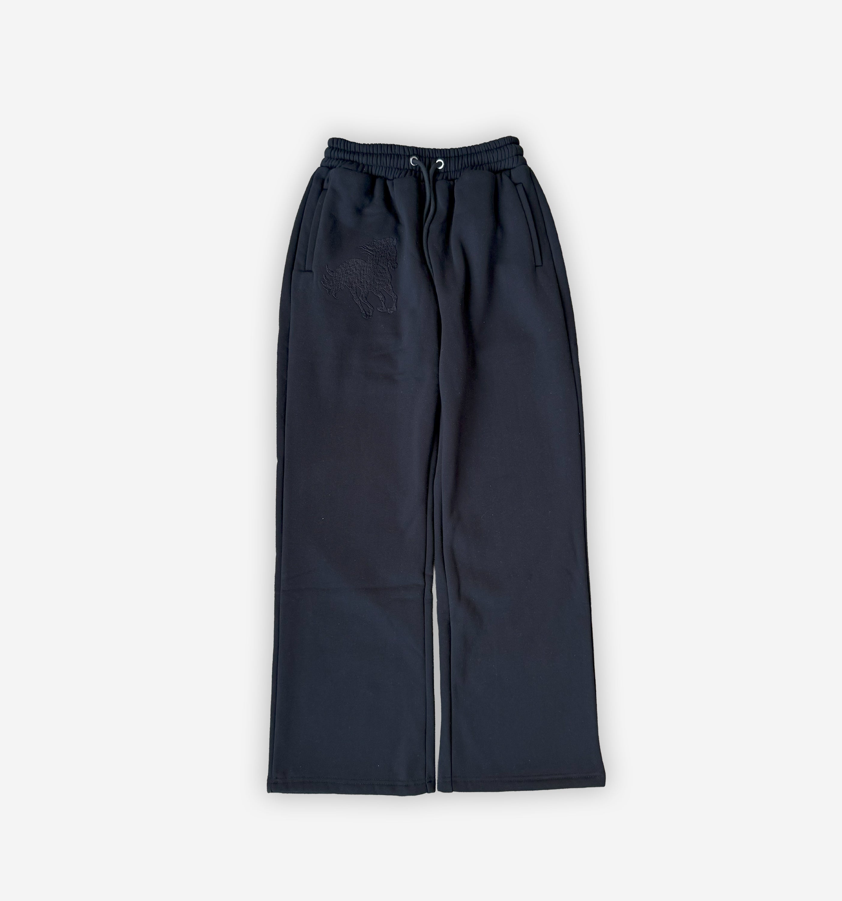 Black sweat pants on a white background