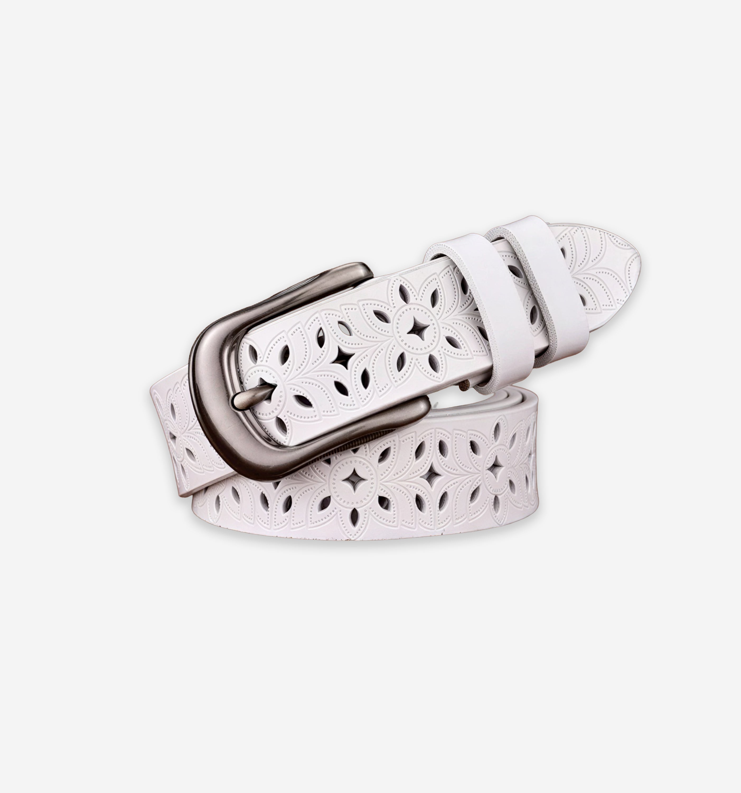 Black leather Sheridan belt by 2KWRLD with metal buckle, displayed on a neutral background.