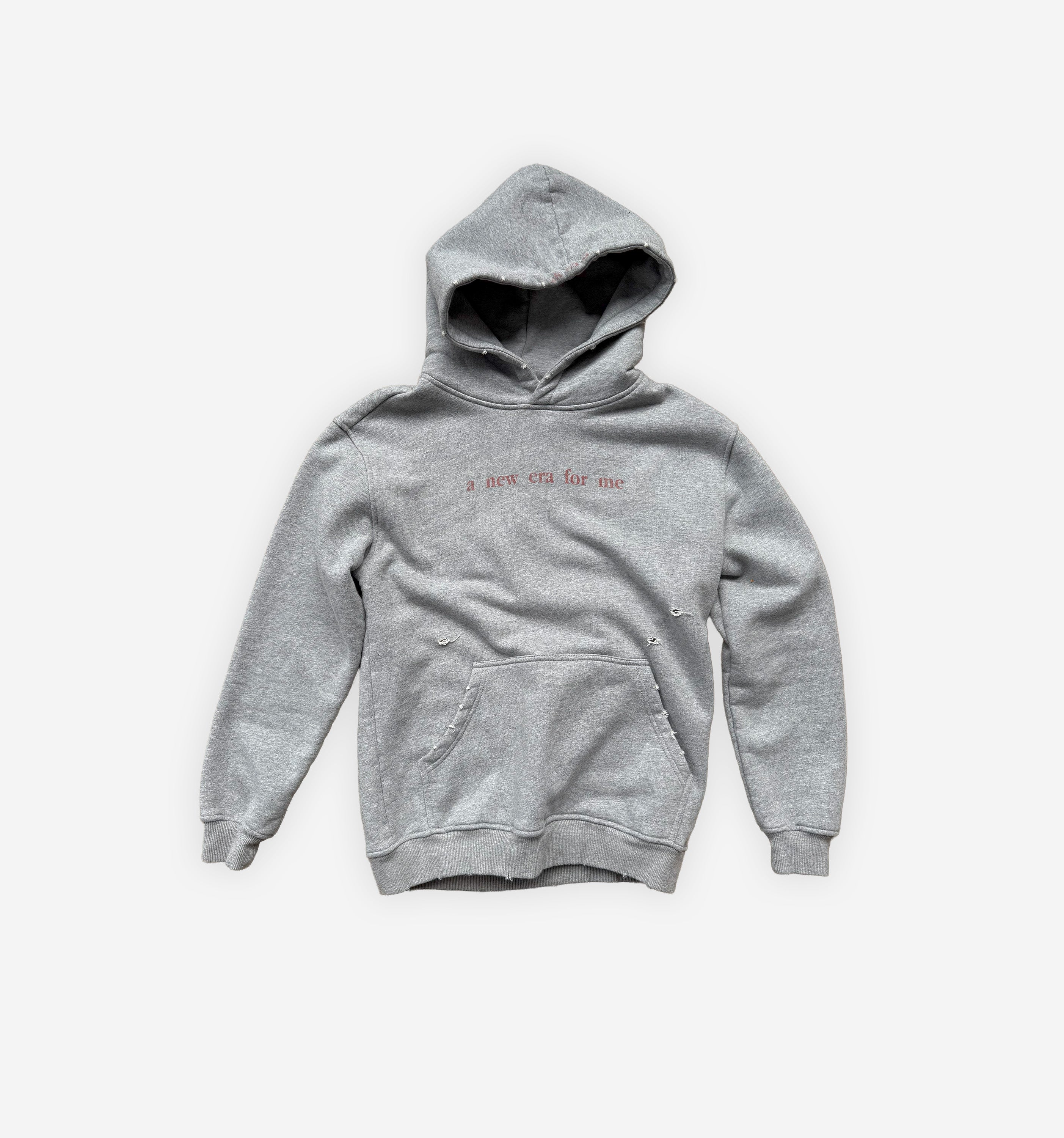 Gray hoodie with text on a white background