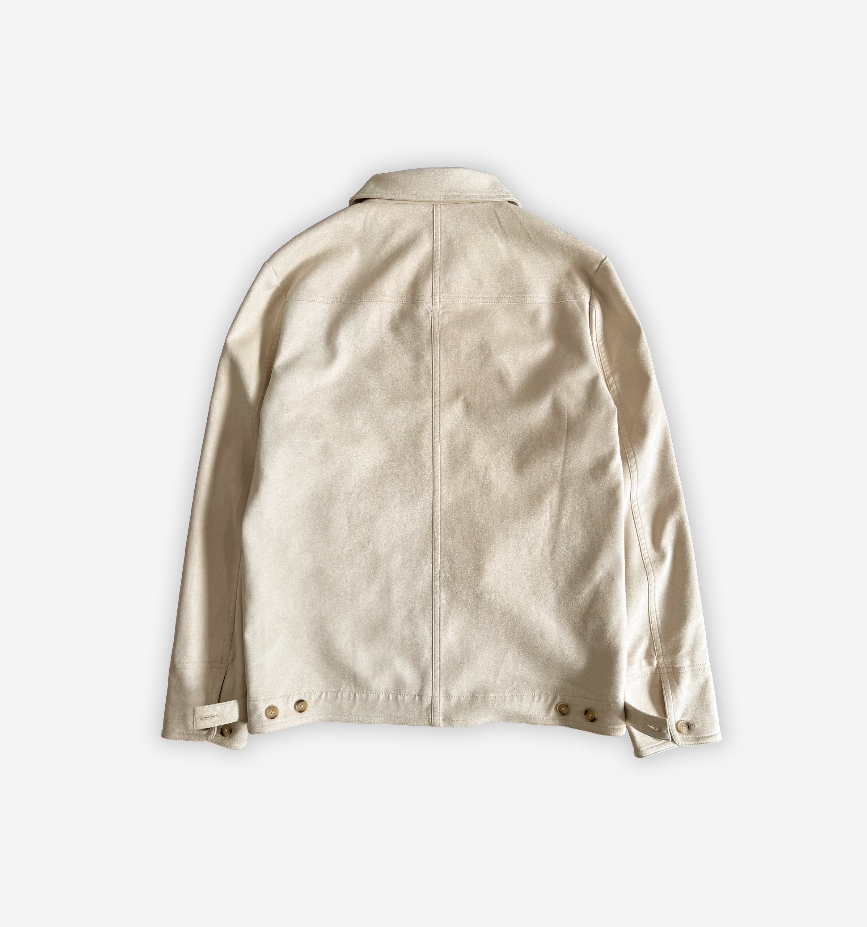 Back view of 2K WRLD Suede Jacket V2 in tan, showcasing the soft suede material and tailored fit.