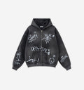 Black graffiti zip-up jacket by 2KWRLD featuring bold graffiti-style designs and a casual fit.
