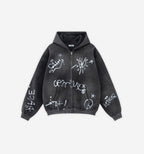 Black graffiti zip-up jacket by 2KWRLD featuring bold graffiti-style designs and a casual fit.