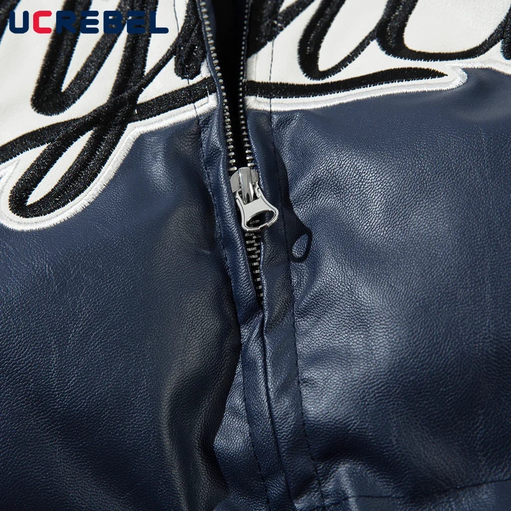 Blue Lynch Puffer Jacket by 2KWRLD displayed on a hanger, featuring a quilted design and stand-up collar for cold weather.