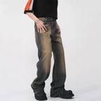 Blue Cosmic Dust Denim jeans from 2KWRLD featuring a slim fit and cosmic-inspired design, shown in a front view.