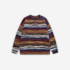 Green striped knit sweater from 2KWRLD featuring a cozy, casual design with bold horizontal stripes.