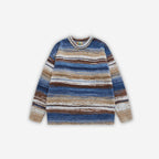 Green and white striped knit sweater by 2KWRLD, featuring a cozy, fitted design with bold horizontal stripes.