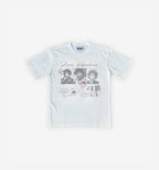 White t-shirt with graphic design on a white background