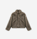 Khaki faux fur jacket by 2KWRLD featuring a plush, soft texture and stylish design for a cozy winter look.