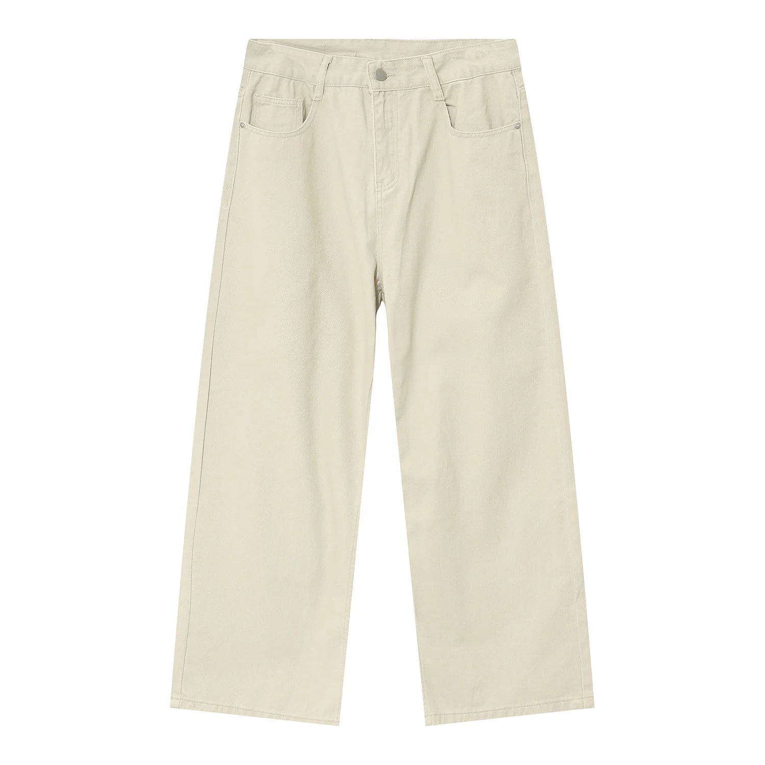 Khaki Stellar Light Denim jeans by 2KWRLD displayed on a hanger, showing the slim fit and light wash fabric.