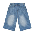 Light-blue Revolt Jorts by 2KWRLD featuring distressed denim and a relaxed fit, perfect for casual summer wear.