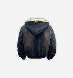Black Fur Workwear Jacket by 2KWRLD featuring a cozy fur-lined collar and durable fabric, suitable for cold outdoor work environments.