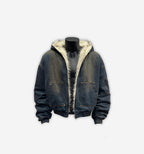 Black fur-lined workwear jacket by 2KWRLD with durable fabric and warm interior, suitable for outdoor labor or casual wear.