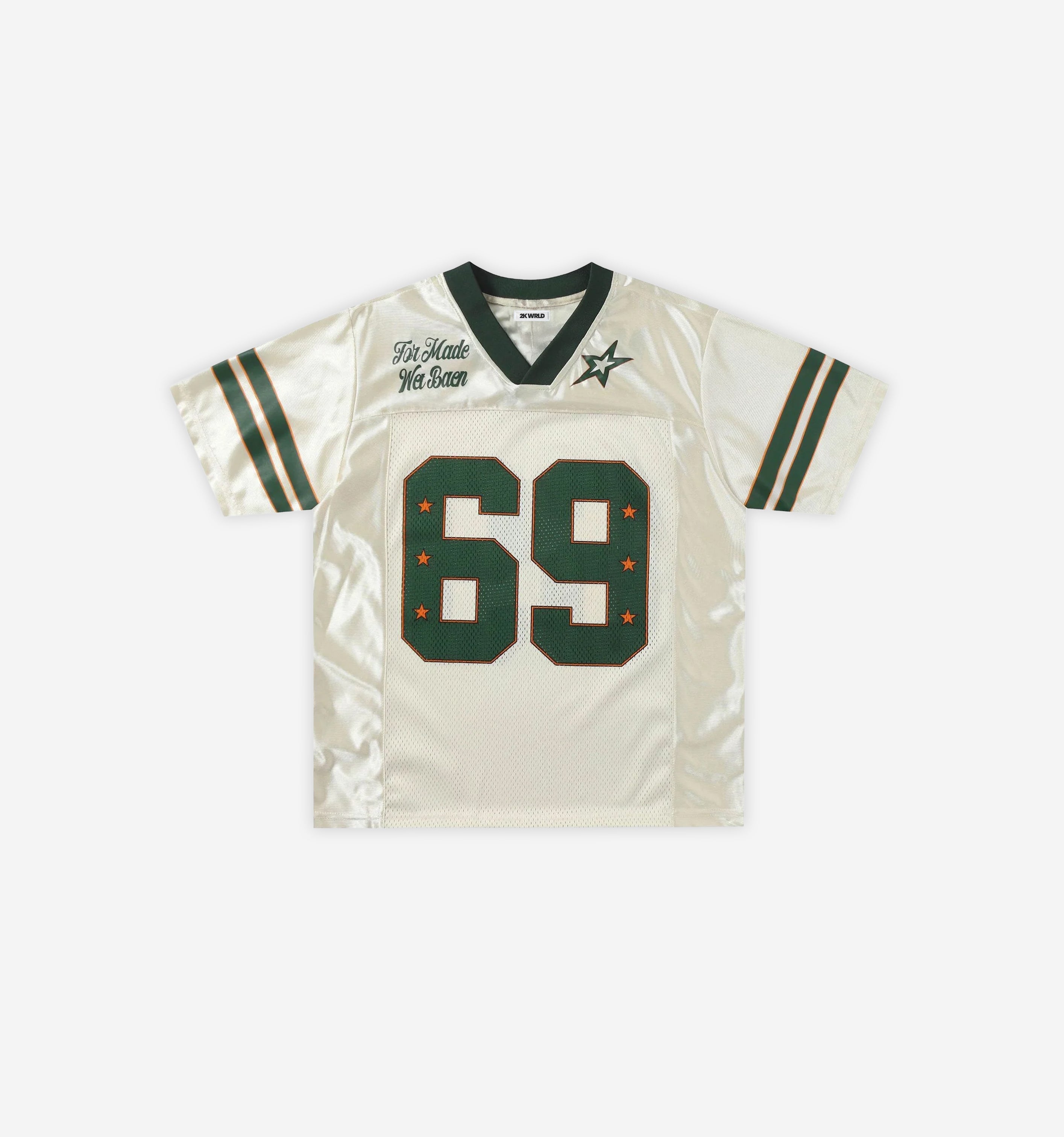 Black and white Star Jersey by 2KWRLD featuring star patterns and casual fit, shown on a hanger against a plain background.