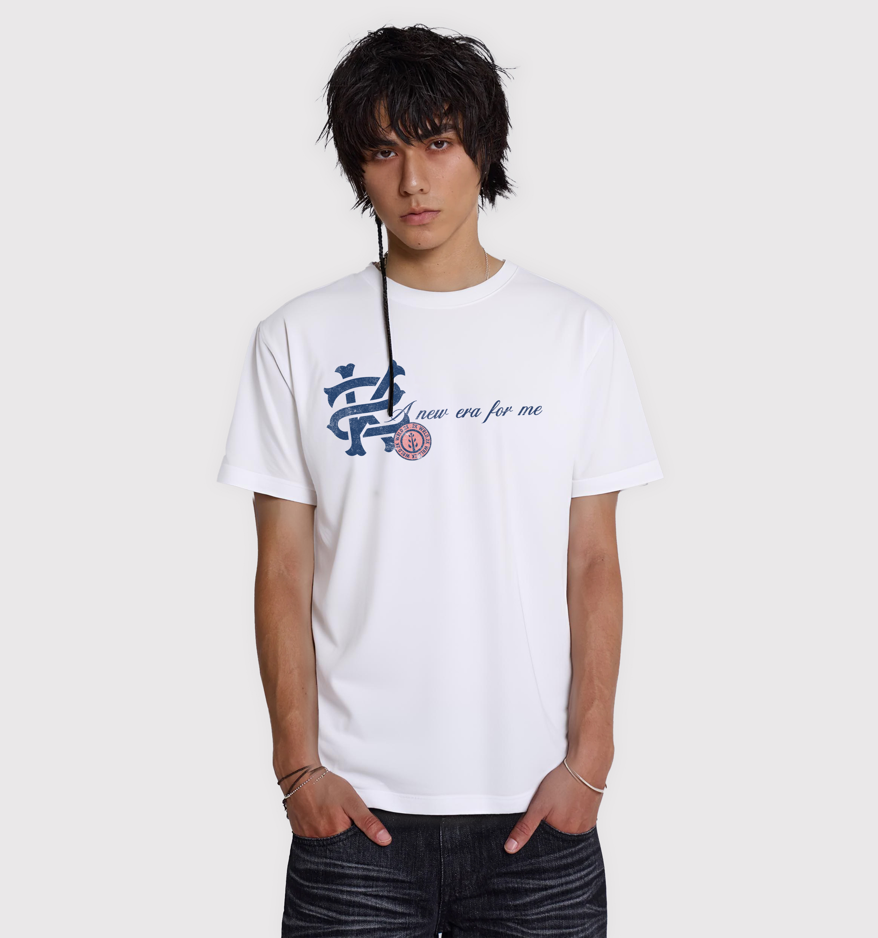 Front view of a NY Era T-Shirt by 2KWRLD, featuring a classic streetwear design in black with a crew neck and relaxed fit.