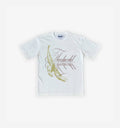 2KWRLD Free Skies T-shirt featuring a colorful sky and cloud design on soft cotton fabric.