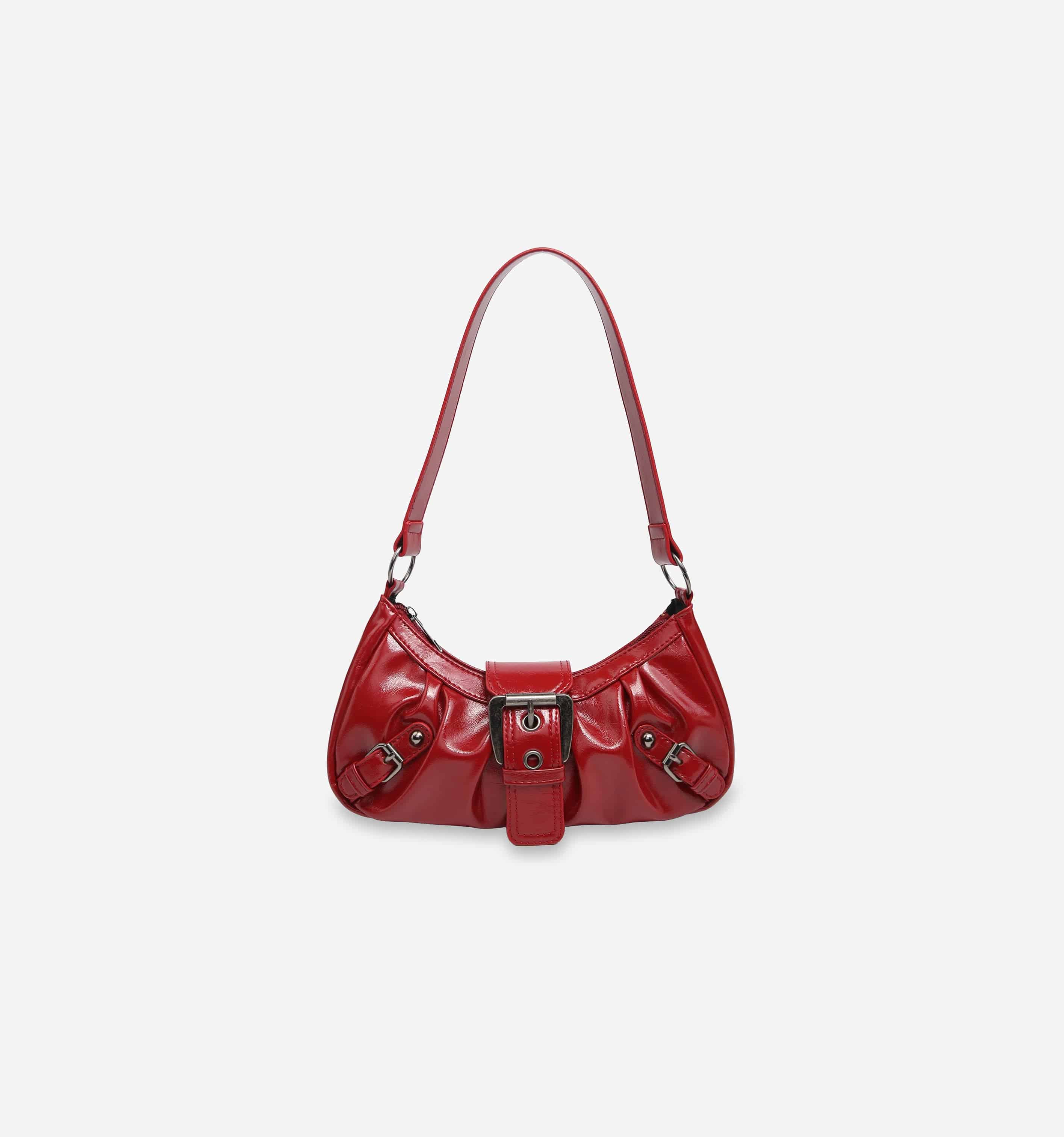 Red handbag on a light gray background
