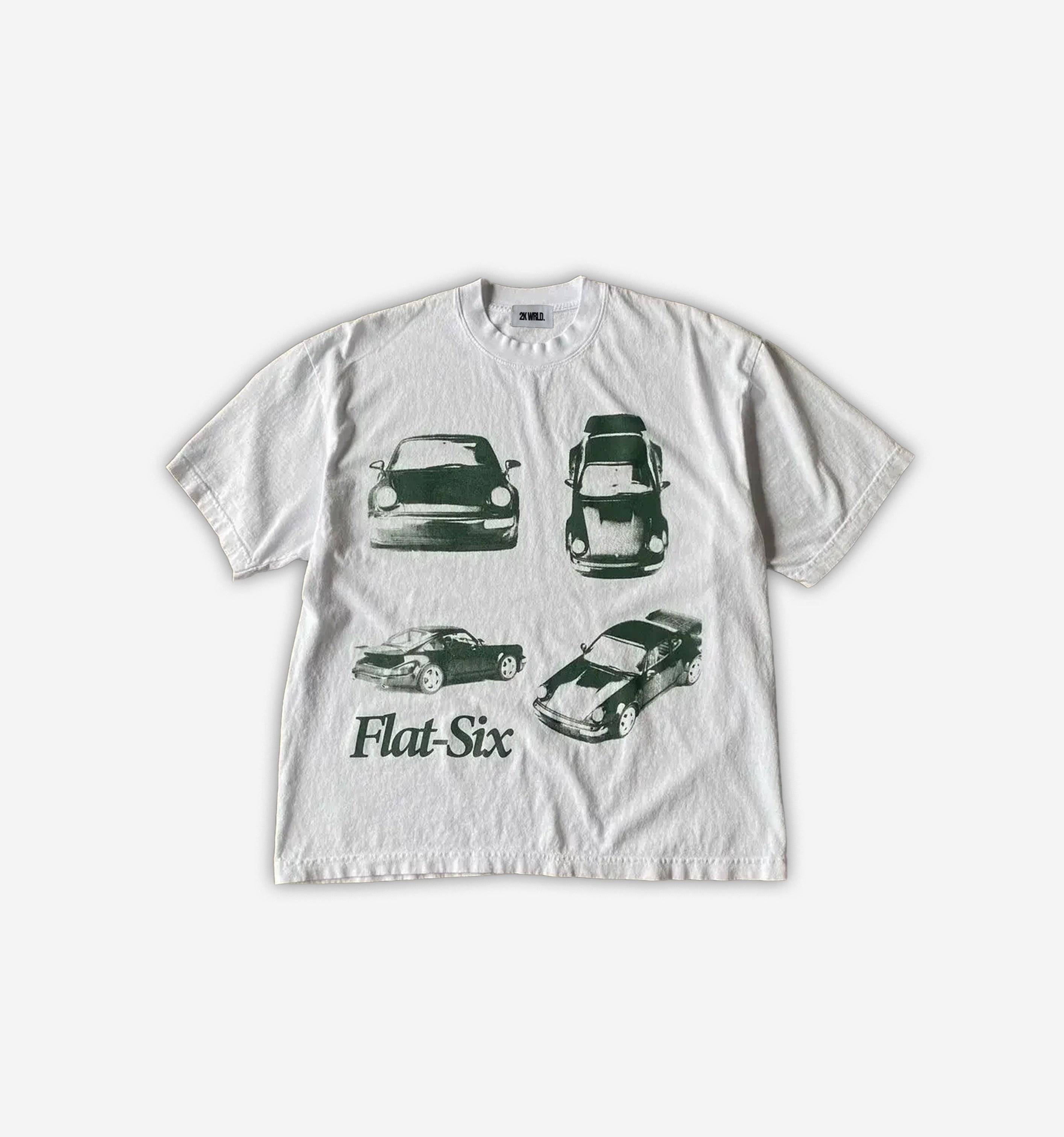 Black Flat Six T-Shirt by 2KWRLD, made from 200 GSM fabric, featuring a simple flat six graphic on the front.