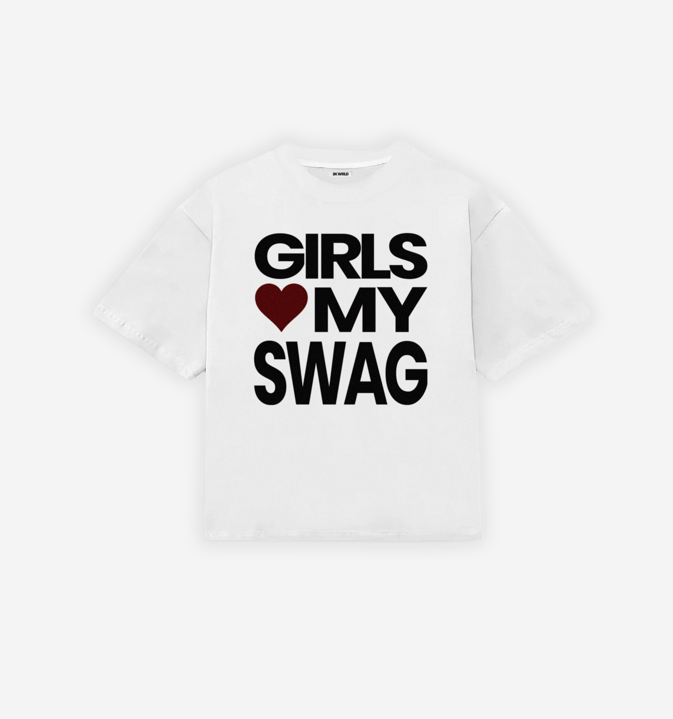 Girls wearing the 2KWRLD Girls Love My Swag T-Shirt in 200 GSM, featuring a stylish graphic design on a comfortable cotton fabric.