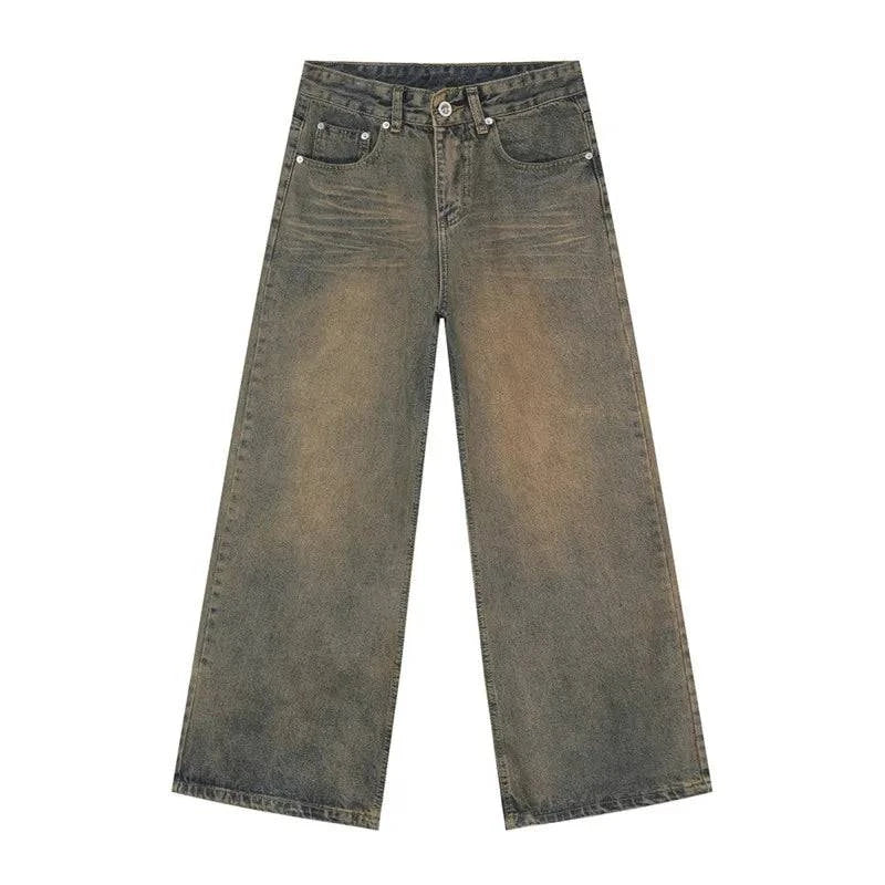 Pair of 2KWRLD Jungle Denim jeans featuring a rugged, faded blue wash and classic five-pocket design on a white background.