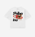 White Shiba Inu T-Shirt by 2KWRLD featuring a detailed Shiba Inu dog graphic on soft cotton fabric.