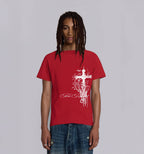 Black Stencil Cross T-Shirt by 2KWRLD featuring a bold cross design on soft cotton fabric.